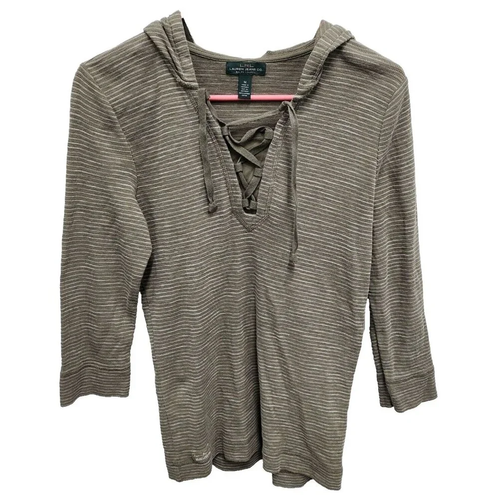 Lauren Jeans Co Ralph‎ Lauren Womens Hoodie Medium Olive Green Striped Pullover